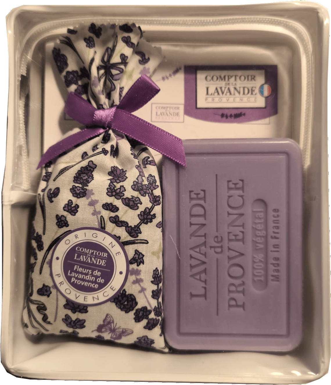 KIT COM SABÃO E FLORES DE LAVANDA FRANCESA